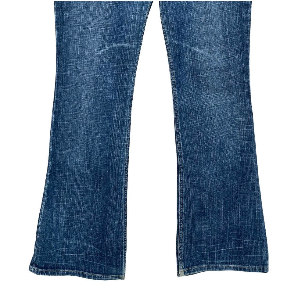 Vintage Y2K l.e.i. Low Rise Flare Leg Stretch Jeans Medium Wash Distressed | 9 - Picture 7 of 11